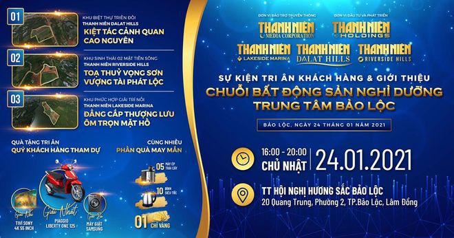 Tại sự kiện ngày 24.1.2021 Thanh Niên Holdings sẽ giới thiệu 3 tuyệt phẩm cùng nhiều quà tặng tri ân và quà tặng may mắn hấp dẫn cho tất cả khách hàng