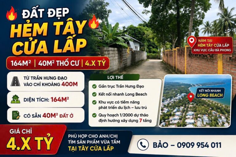Bán đất hẻm Tây Cửa Lấp Dương Tơ 164m² 40m² thổ cư giá 4.8 tỷ