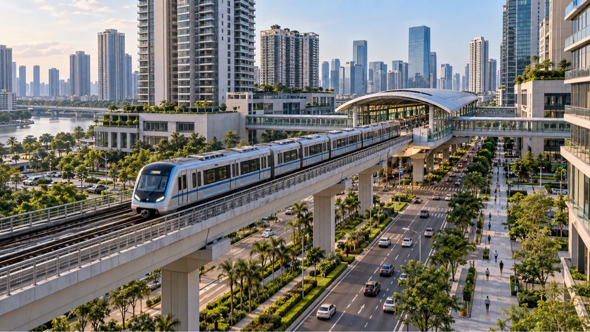 Ảnh minh họa tàu điện đô thị trên cao (không phải ảnh thực tế LRT Phú Quốc)